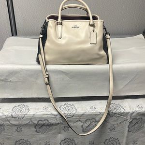 COACH Margot Beige Leather Floral Print  Medium size Carryall Handbag